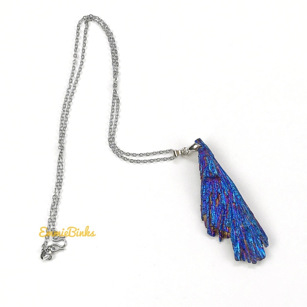 New Raw Electroplated Black Tourmaline Crystal Pendant Platinum Plated Necklace